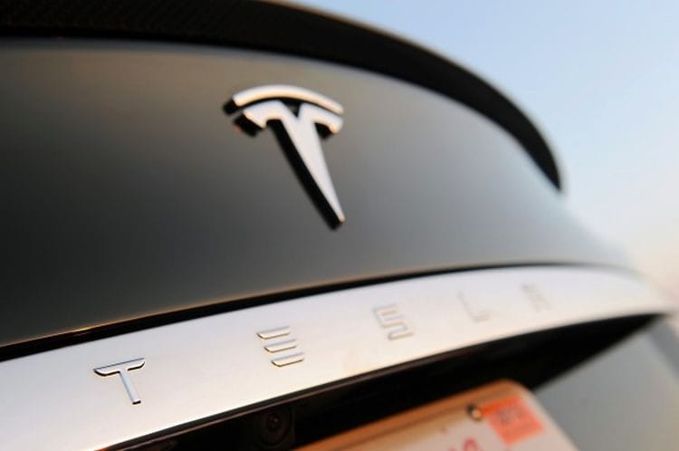 Tesla logo closeup