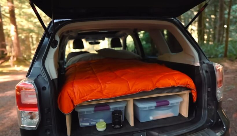 queen size matrress camping in suv